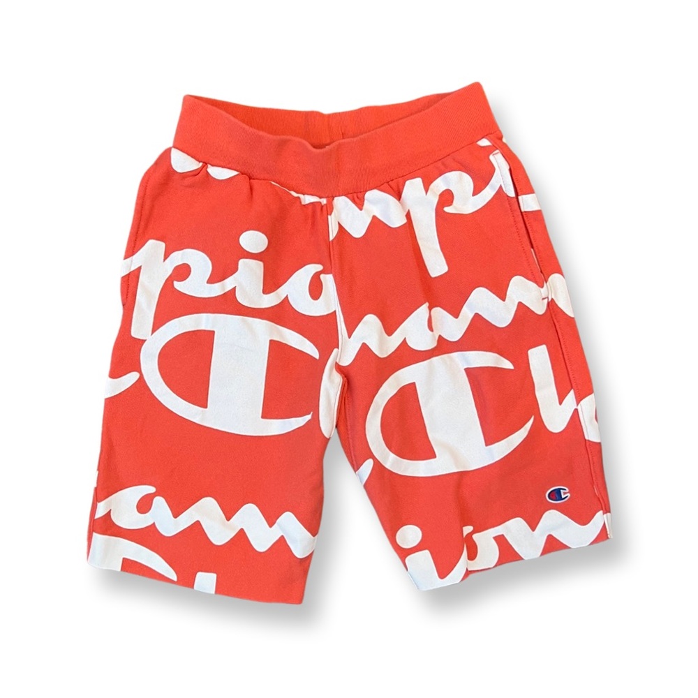Champion Reverse Weave cut off sweat shorts coral orange mens small